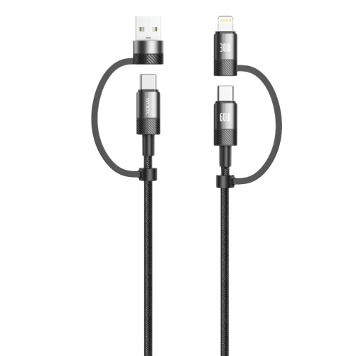 Cable de datos 4 en 1 MX0036 USB+Tipo-C a Tipo-C+Lightning 3A 1m